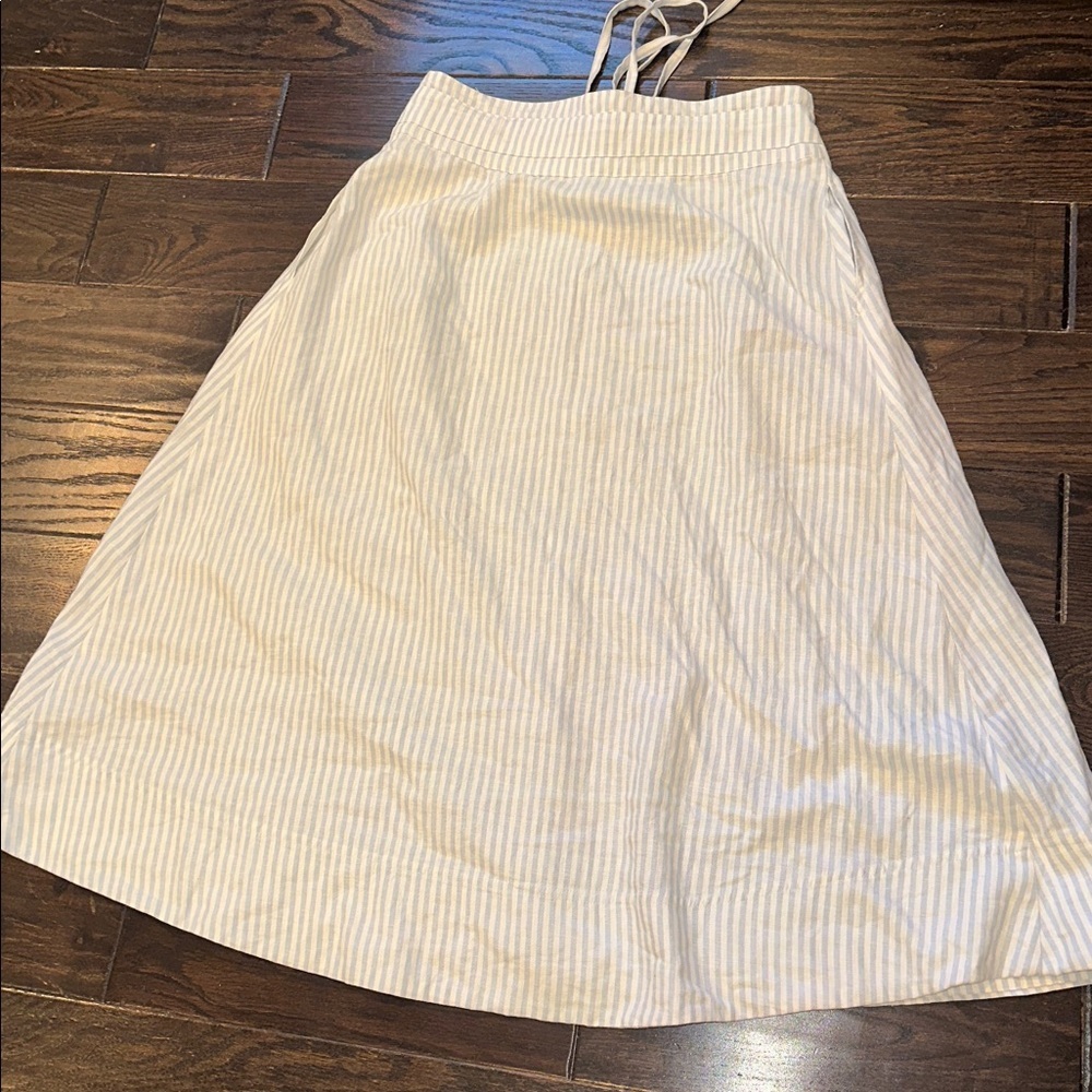 a new day blue Striped A-Line Skirt linen blend size medium - Picture 6 of 6